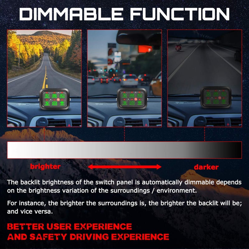 OFFROADTOWN لوحة مفاتيح أوف رود تاون 6 جينغ للتحكم في الدائرة بنظام ريلاي تلقائي قابل للتعتيم مع صندوق فيوز ومفتاح LED قابل للتشغيل والإيقاف، لوحة لمسية مقاومة للماء للشاحنات والسيارات وUTV وATV وSUV والقوارب البحرية - Image 3